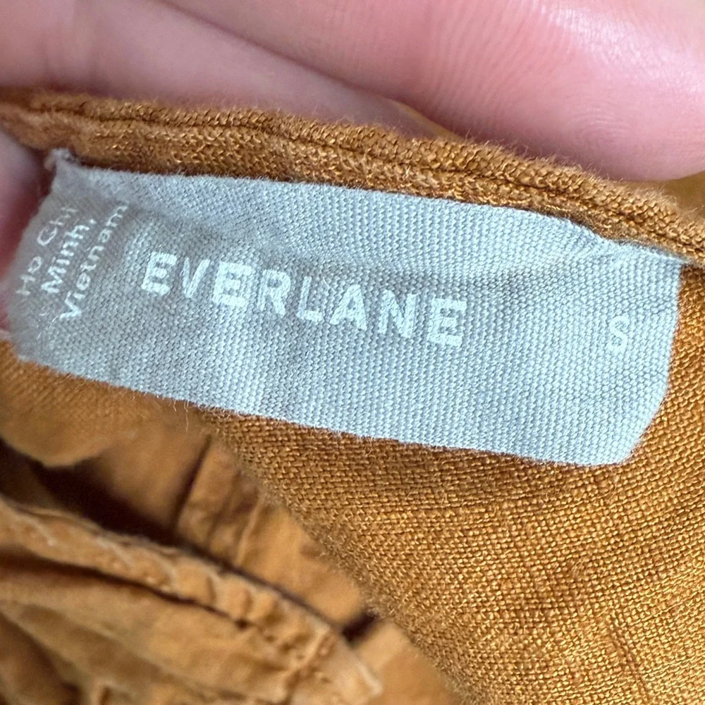 Everlane The Linen Shoestring Jumpsuit Tawny Brown 100% Linen Size S